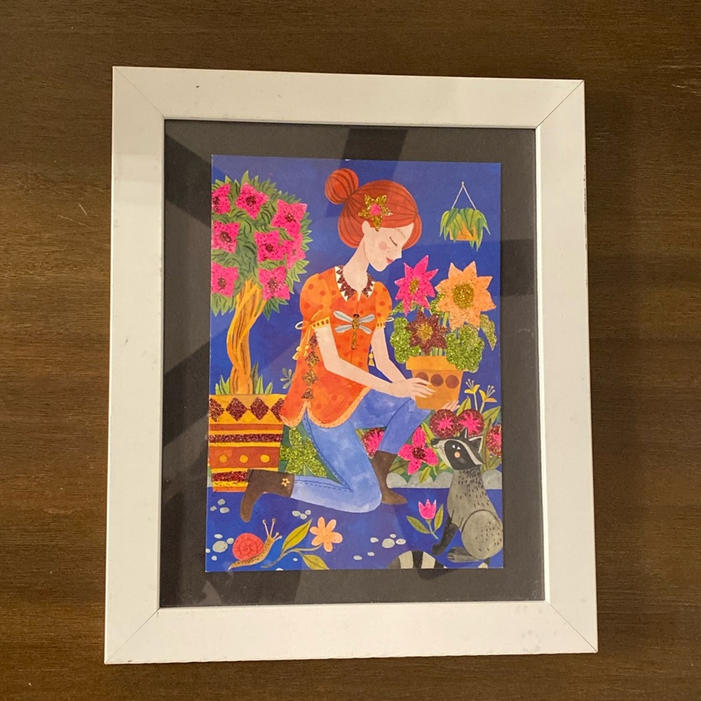 ‘Magical Glitter Gardener’ Abstract Framed Mixed Media Art (11.5” x 9.5”)